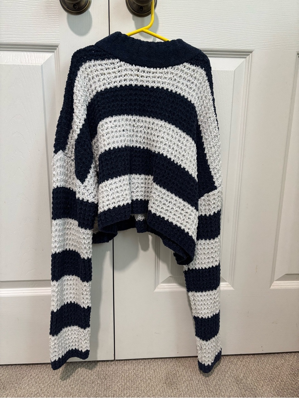 Ardene Navy and White Striped Cropped Knit Sweater